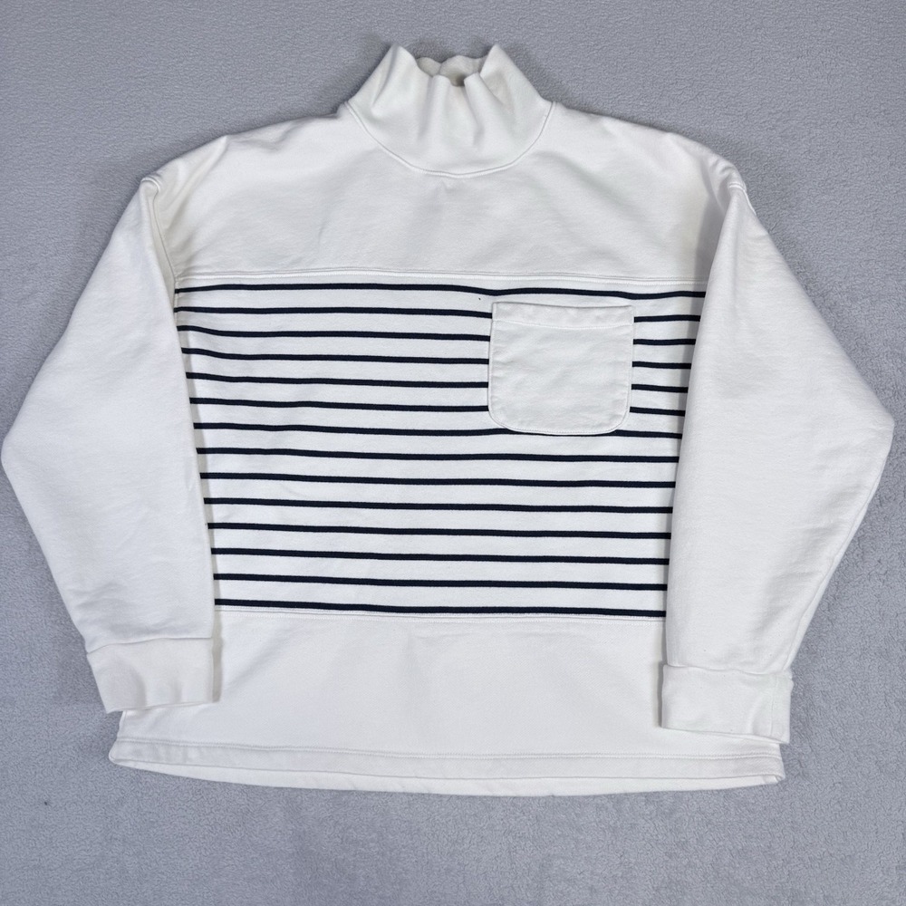 Madewell Women's Cream Black Striped Crew Neck Sweatshirt Size Medium